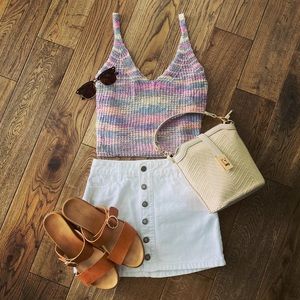 Hollister white denim A-line skirt